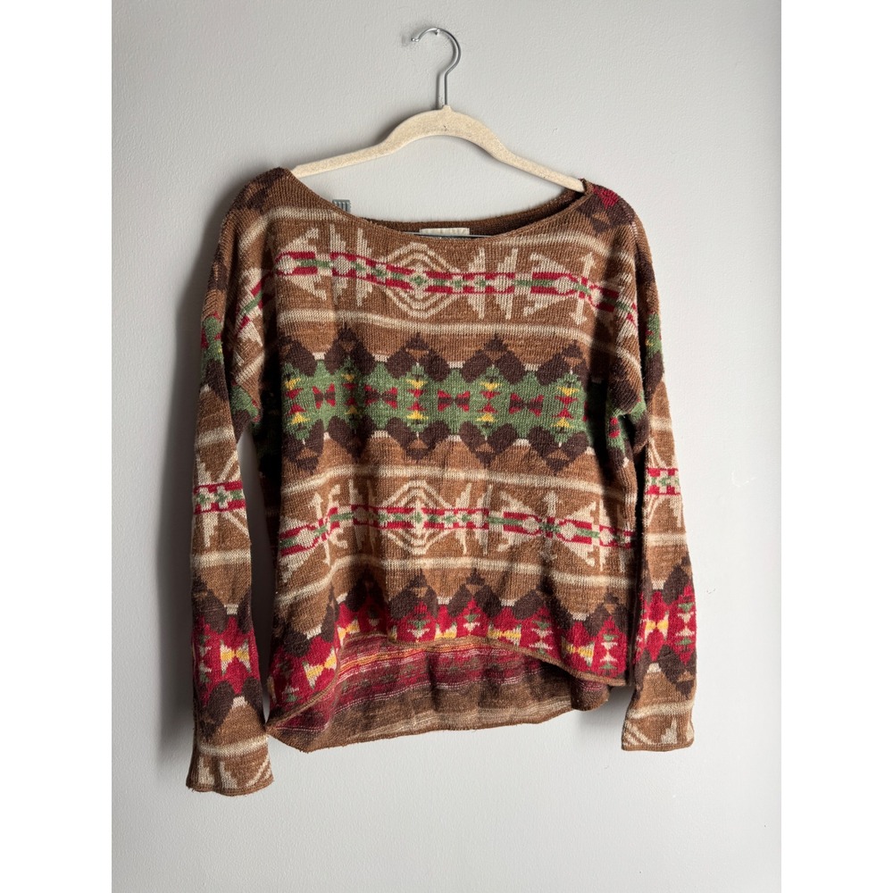 Denim & Supply Ralph Lauren Southwestern Geometric Knit Sweater Brown Red Medium